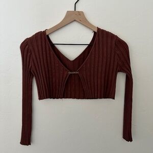 Brown Ribbed Bolero Cardigan